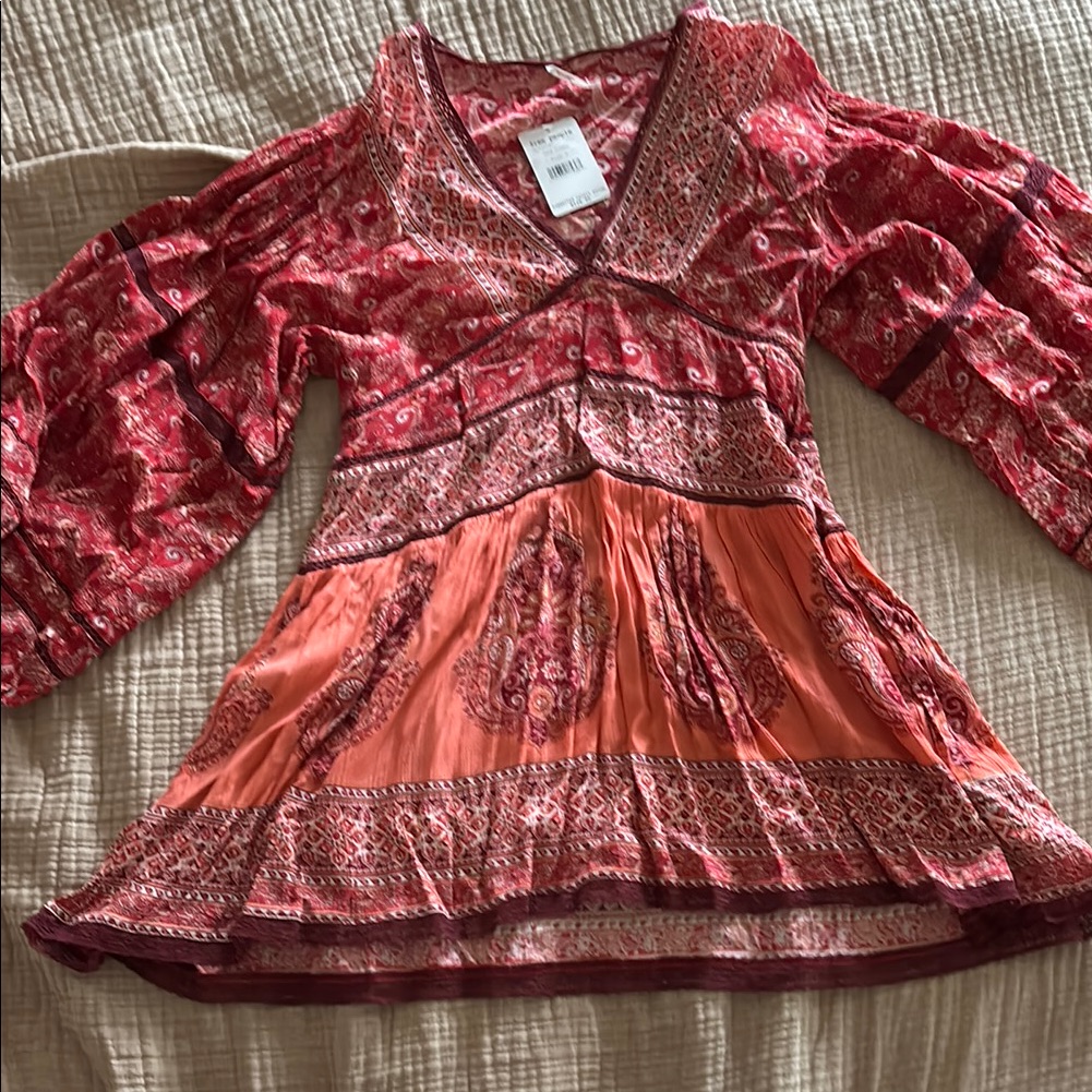 Free People Red & Coral Boho Tiered Dress